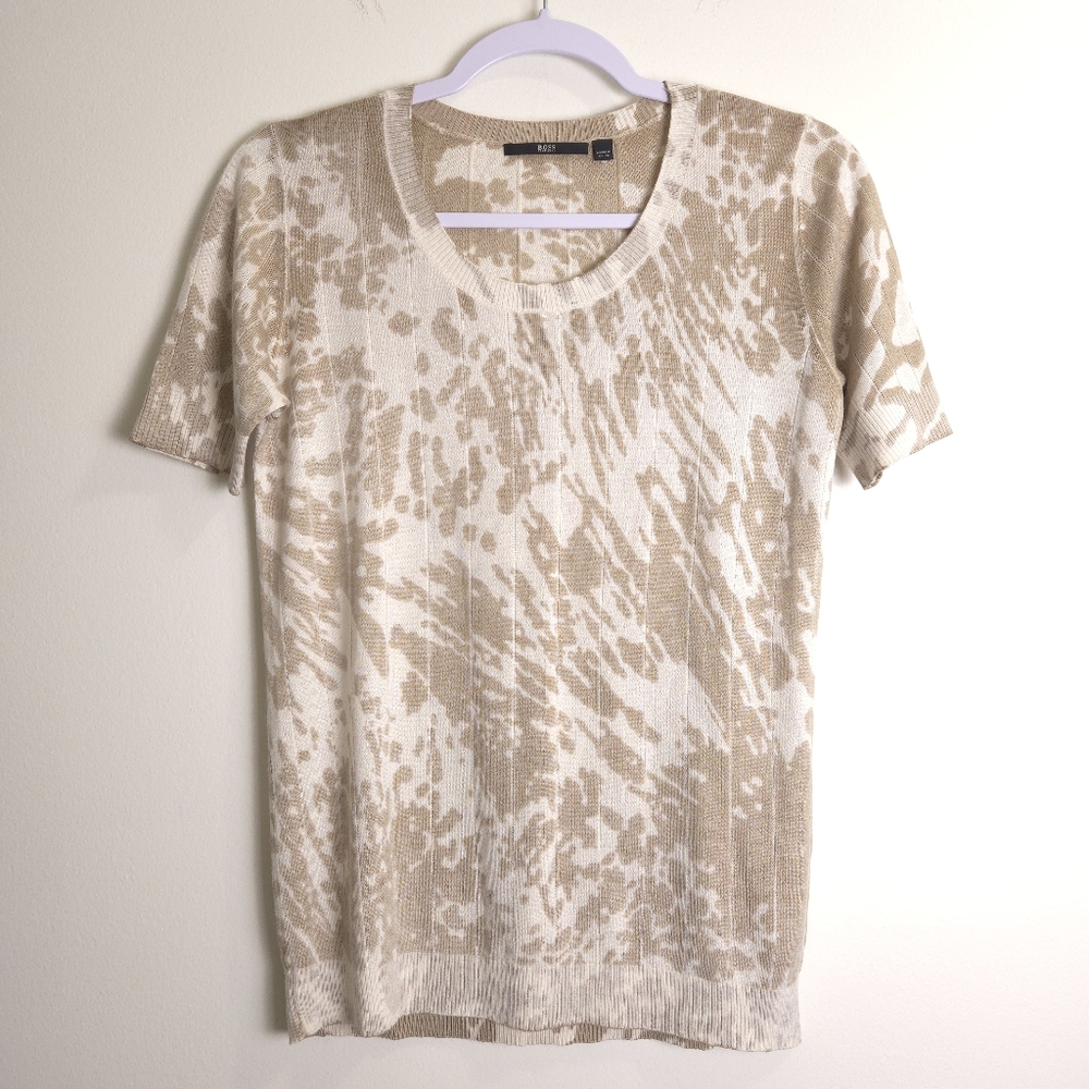BOSS HUGO BOSS Silk Cashmere‎ Blend Demure Minimalist Short-Sleeve Top S